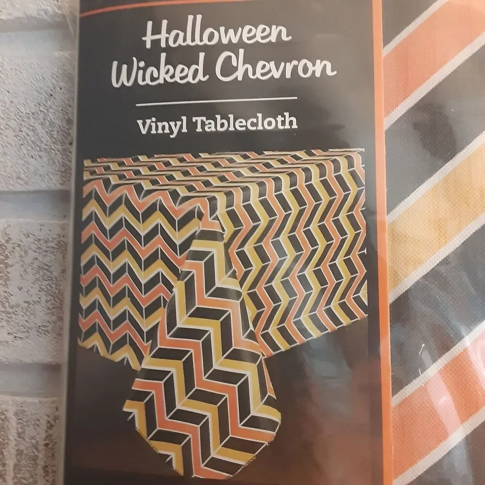 Halloween Wicked Chevron Vinyl Tablecloth 60